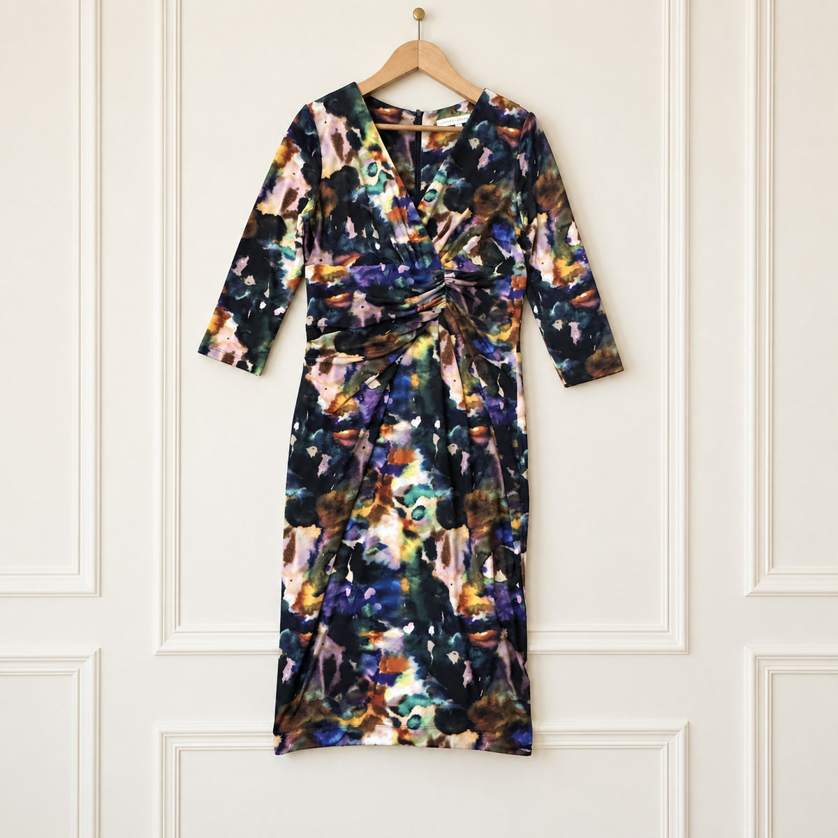 Watercolour Ruched Midi Dress
