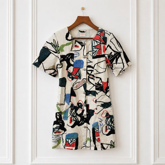 Artist Print Cotton Denim Dress
