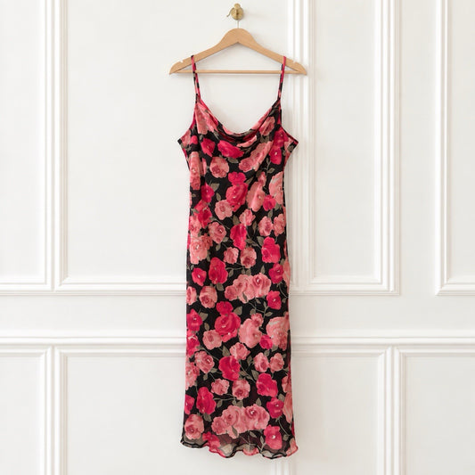 Vintage Pink Floral Cowl Neck Maxi Dress