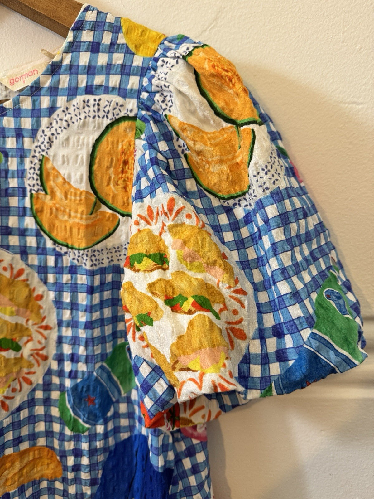 Breakfast Print Cotton Mini Dress
