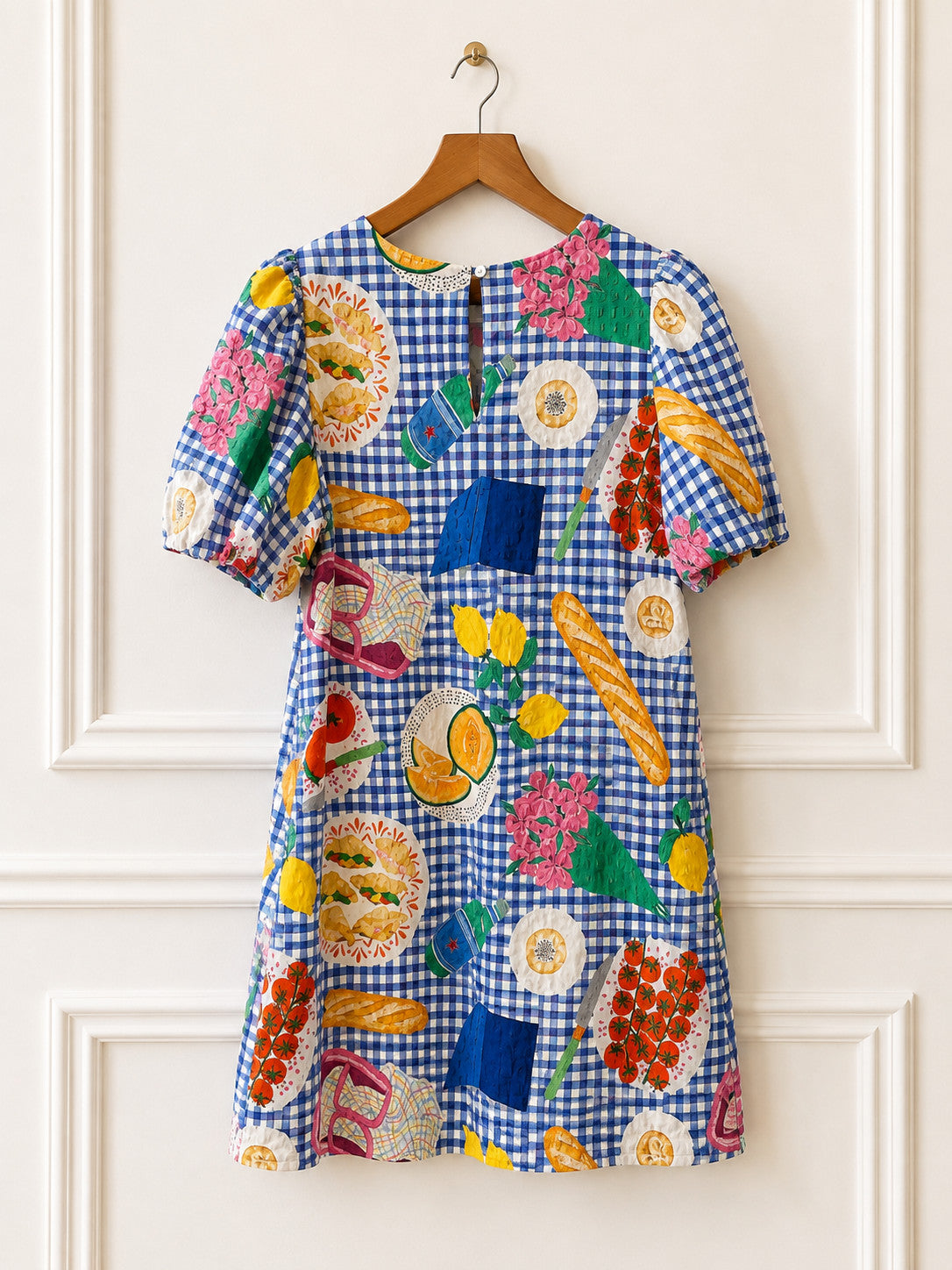 Breakfast Print Cotton Mini Dress
