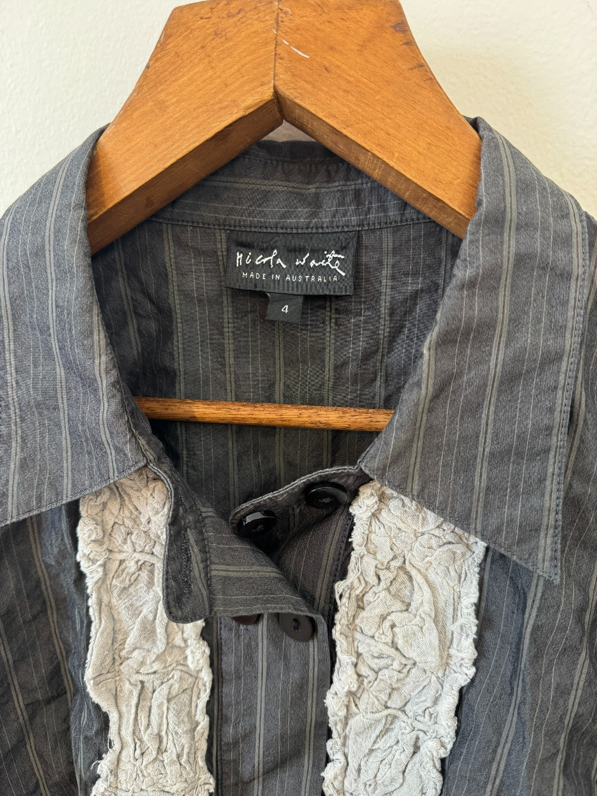 Cotton Silk Pinstripe Ruffle Shirt