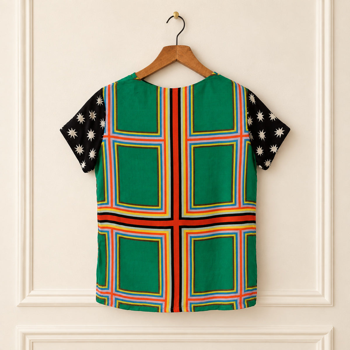 Green Geometric Silk Top