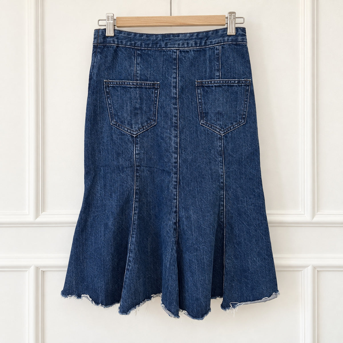 Vintage Dark Wash Lace Up Denim Midi Skirt