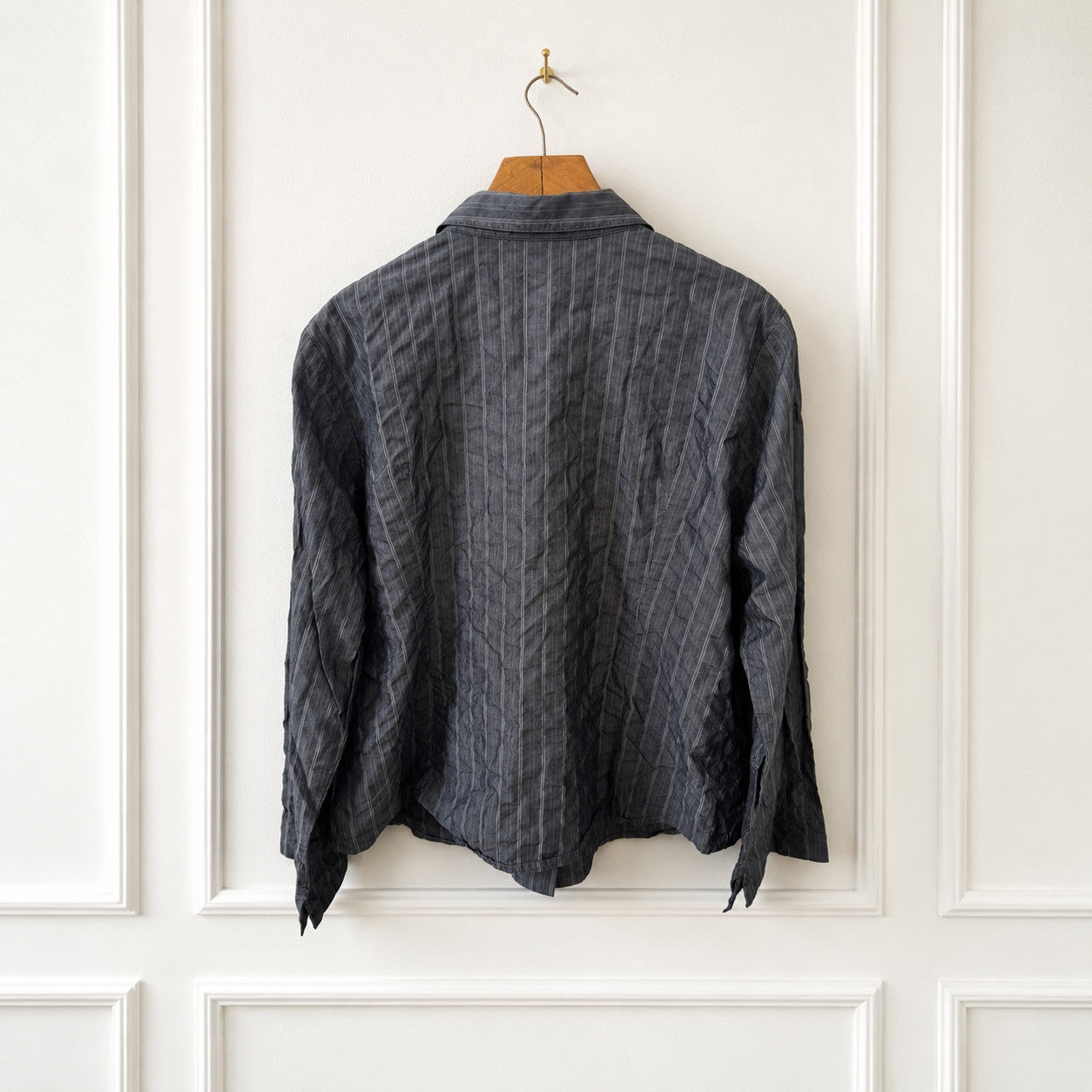 Cotton Silk Pinstripe Ruffle Shirt