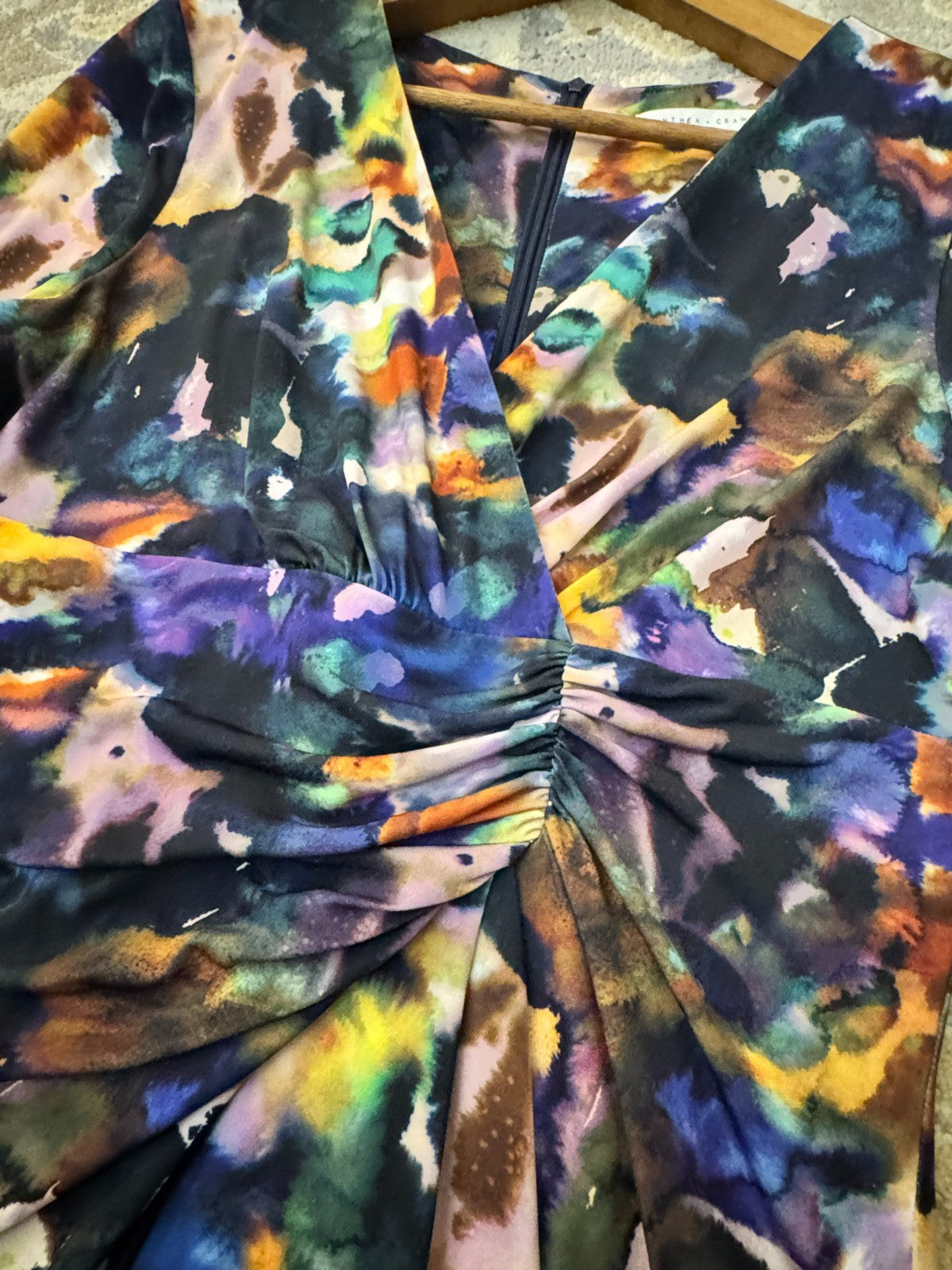 Watercolour Ruched Midi Dress