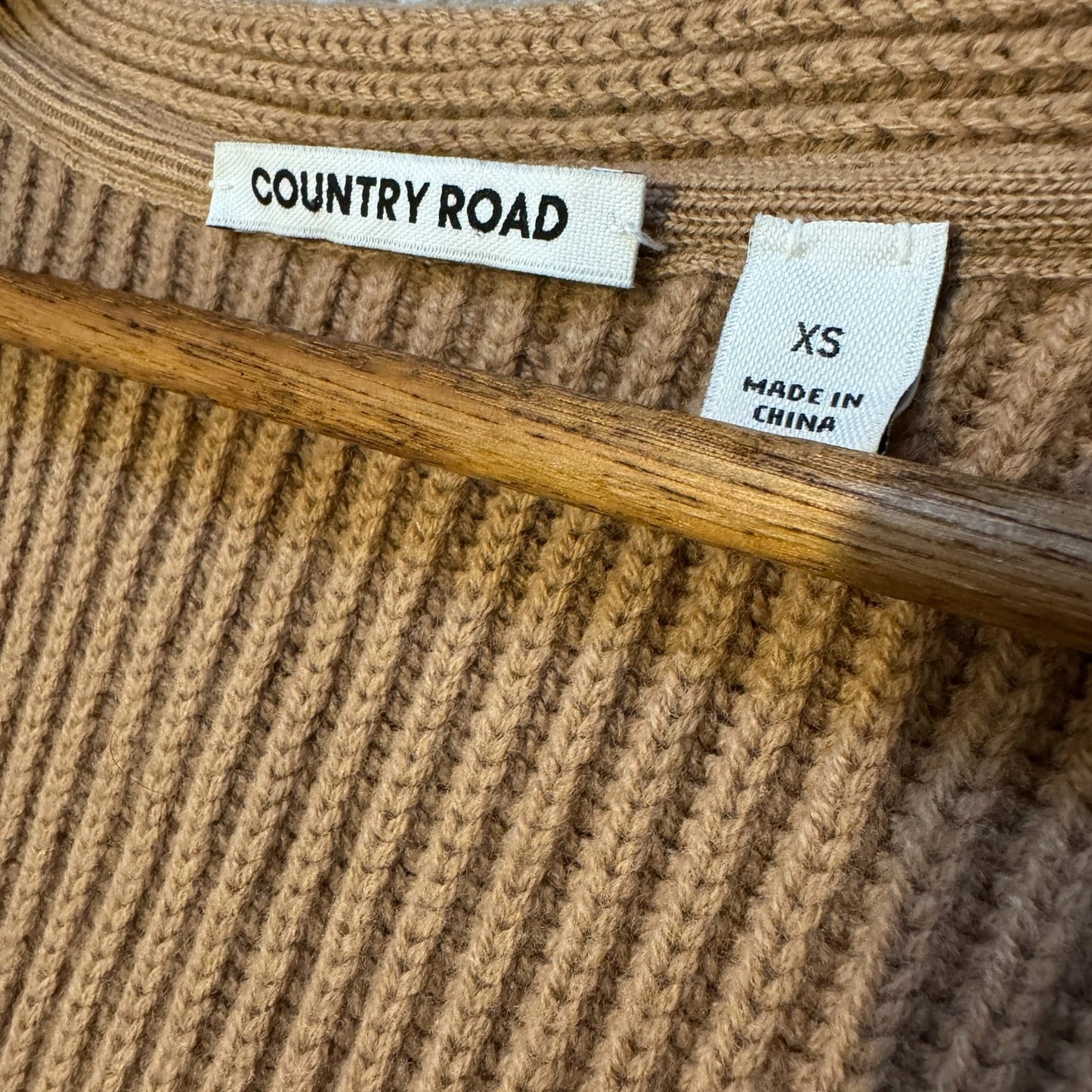 Pure New Wool Rib Knit Jumper - Camel