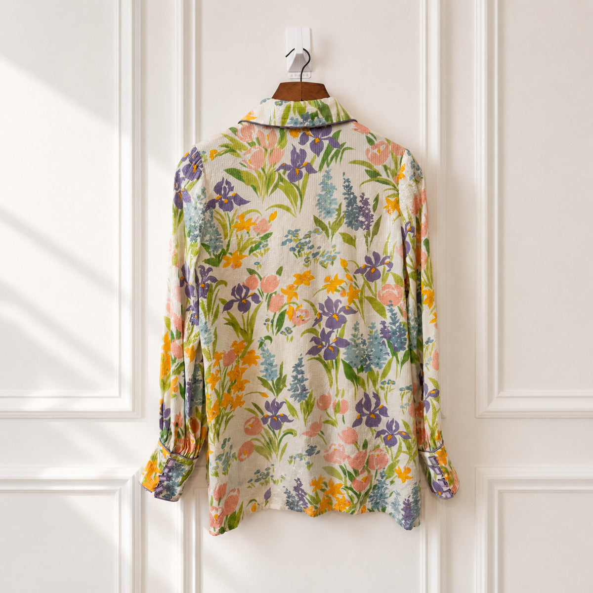 Floral Sequin Button Blouse