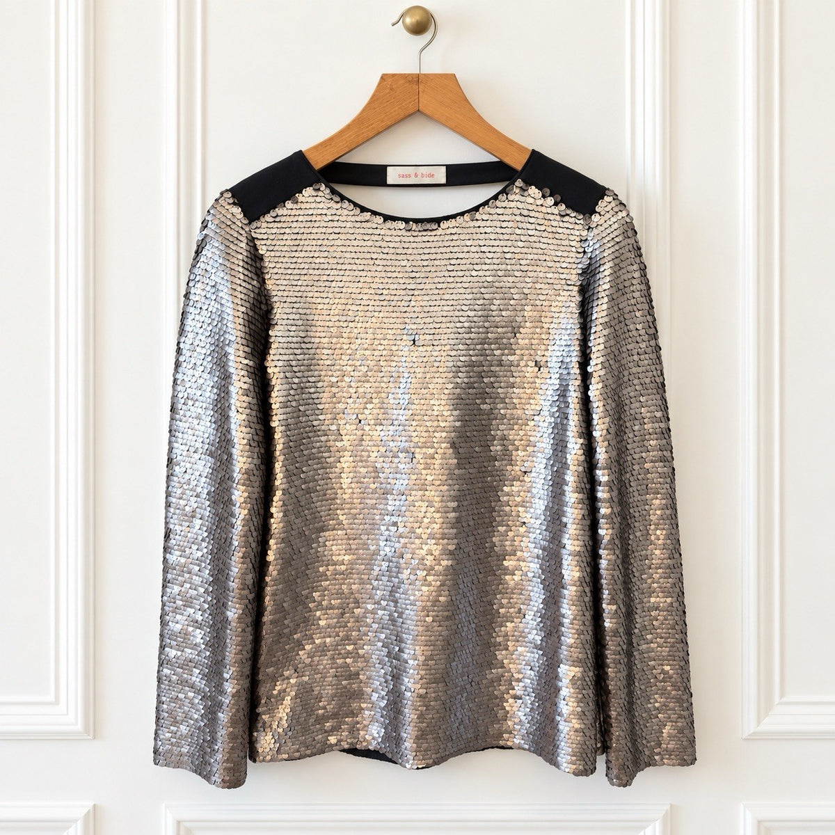 Silver Sequin Draped Back Top
