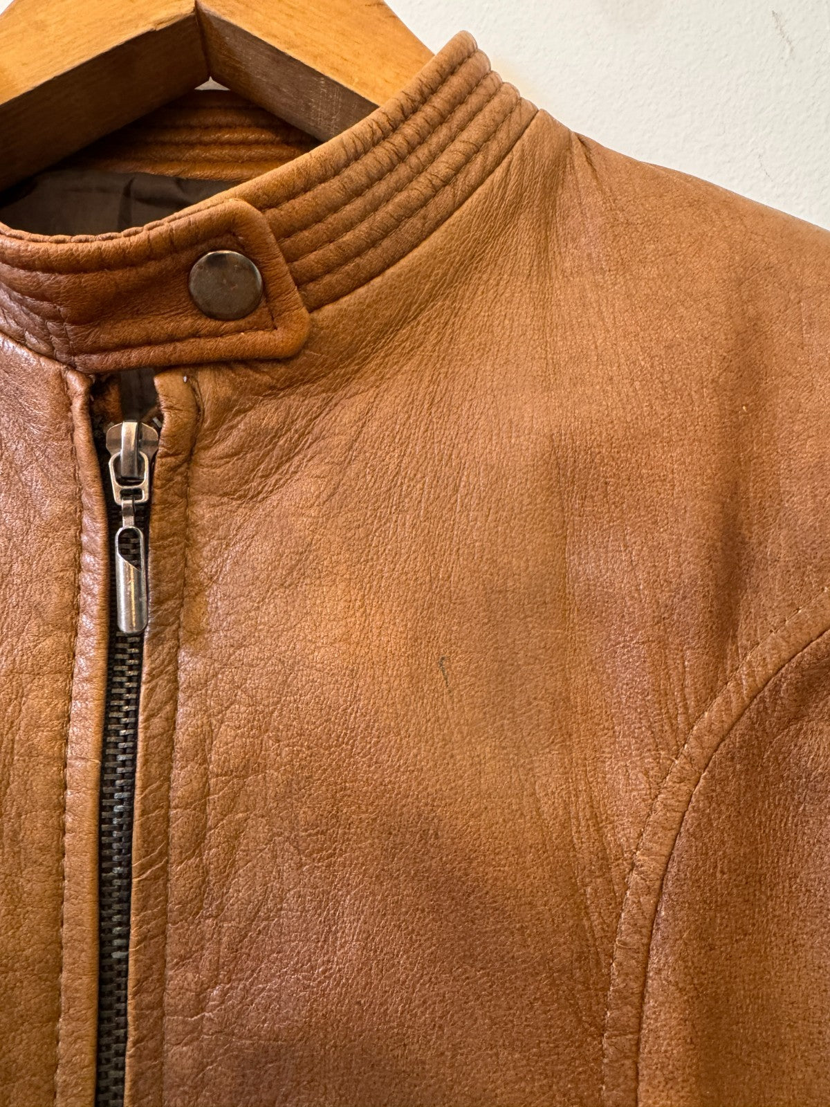 Cognac Brown Leather Cafe Racer Jacket