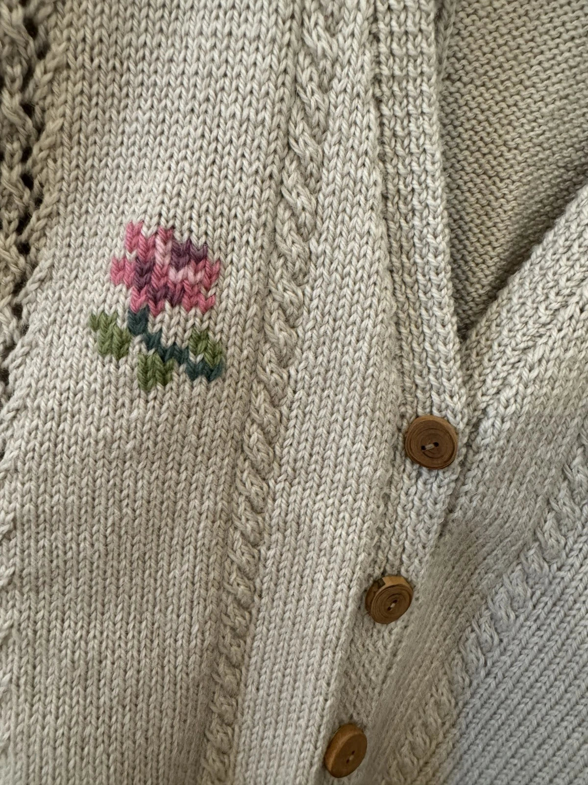 Wool Blend Floral Knit Cardigan