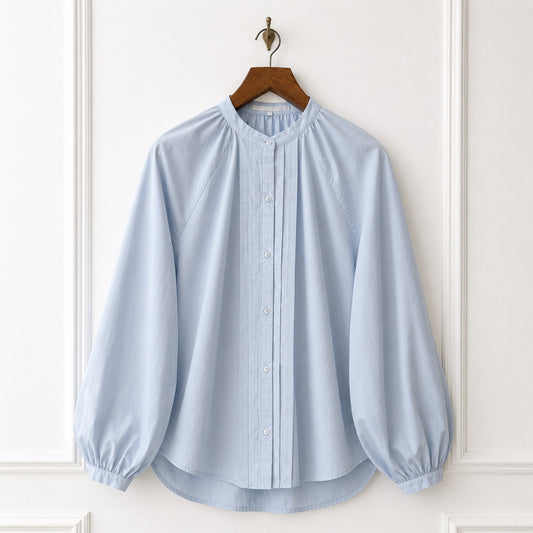 Pale Blue Pintuck Cotton Shirt