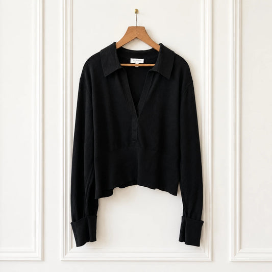 Wool Blend Knit Polo Jumper - Black