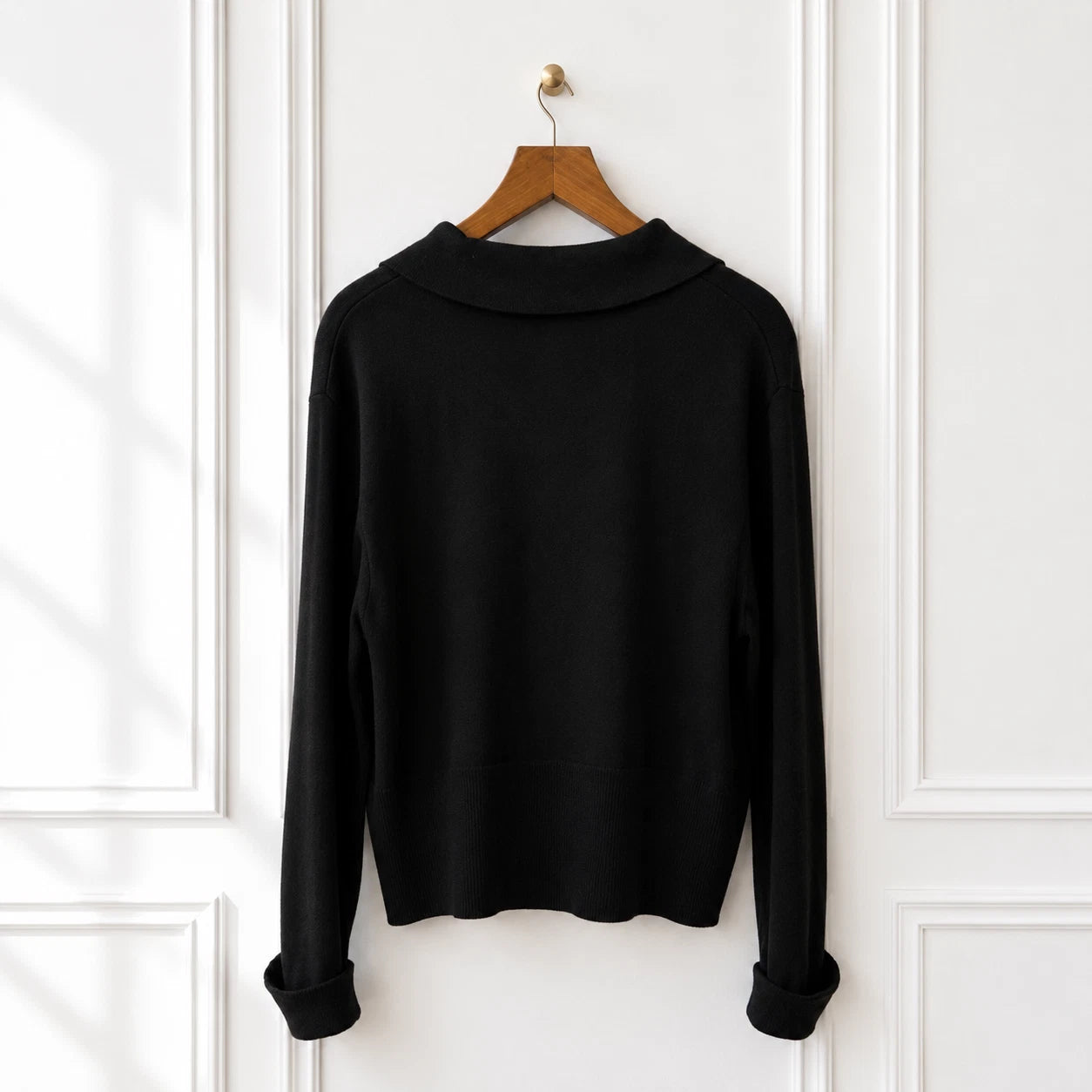 Wool Blend Knit Polo Jumper - Black