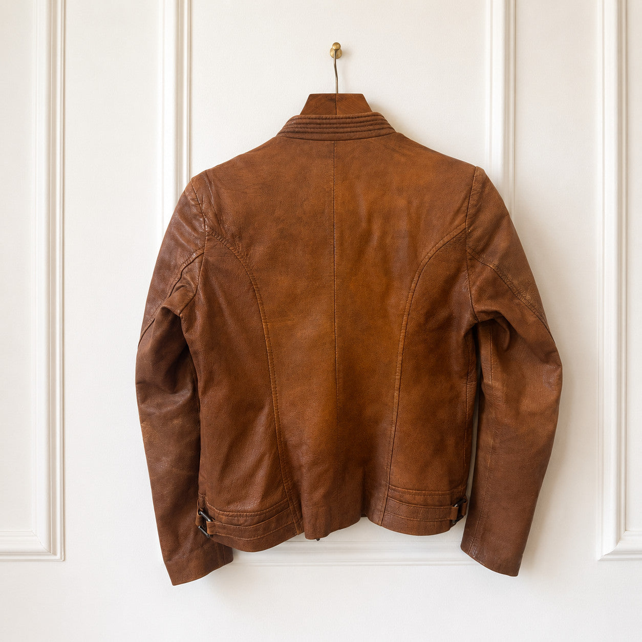 Cognac Brown Leather Cafe Racer Jacket