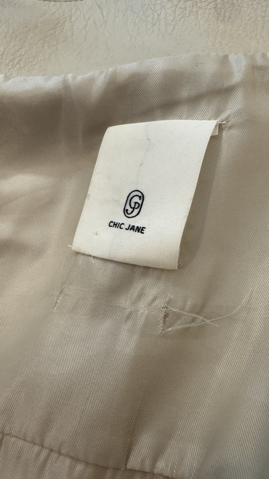 Cream Faux Leather Bomber Jacket
