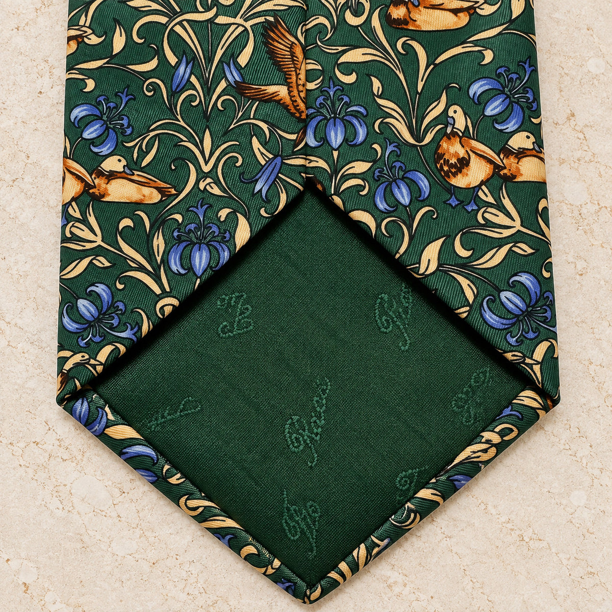 Green Duck Print Silk Tie