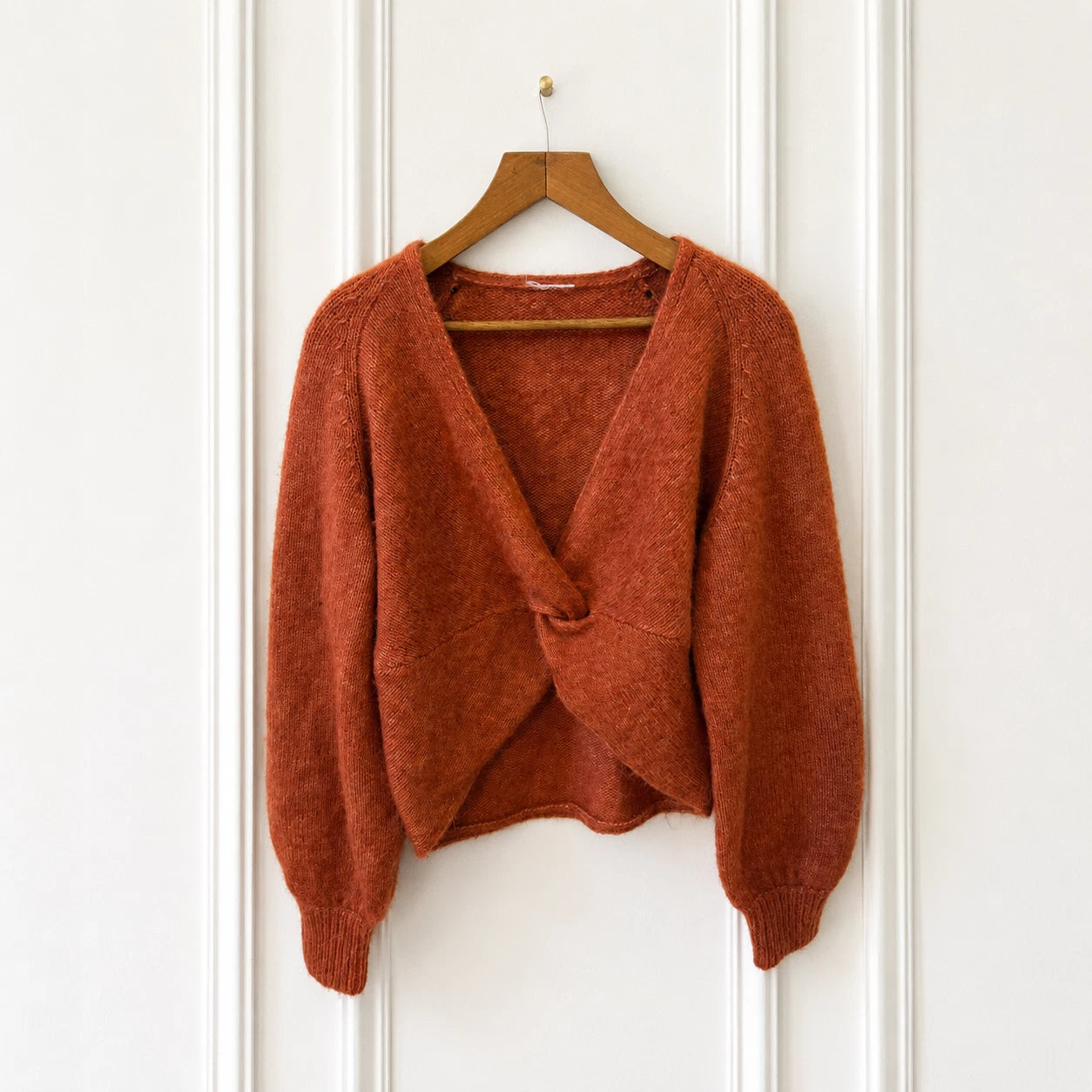 Wool Alpaca Twist Front Knit Jumper - Rust