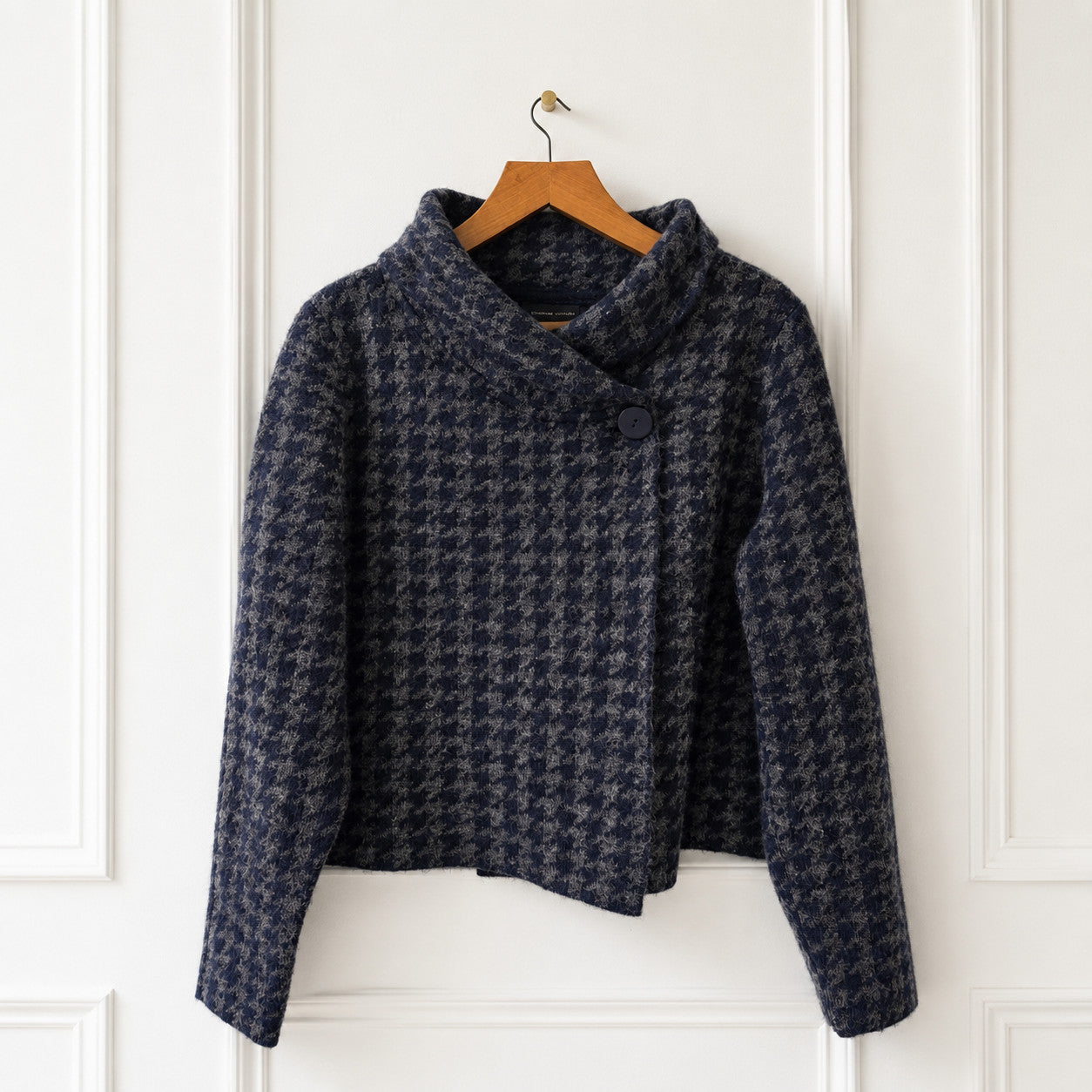 Houndstooth Wool Blend Knit Jacket