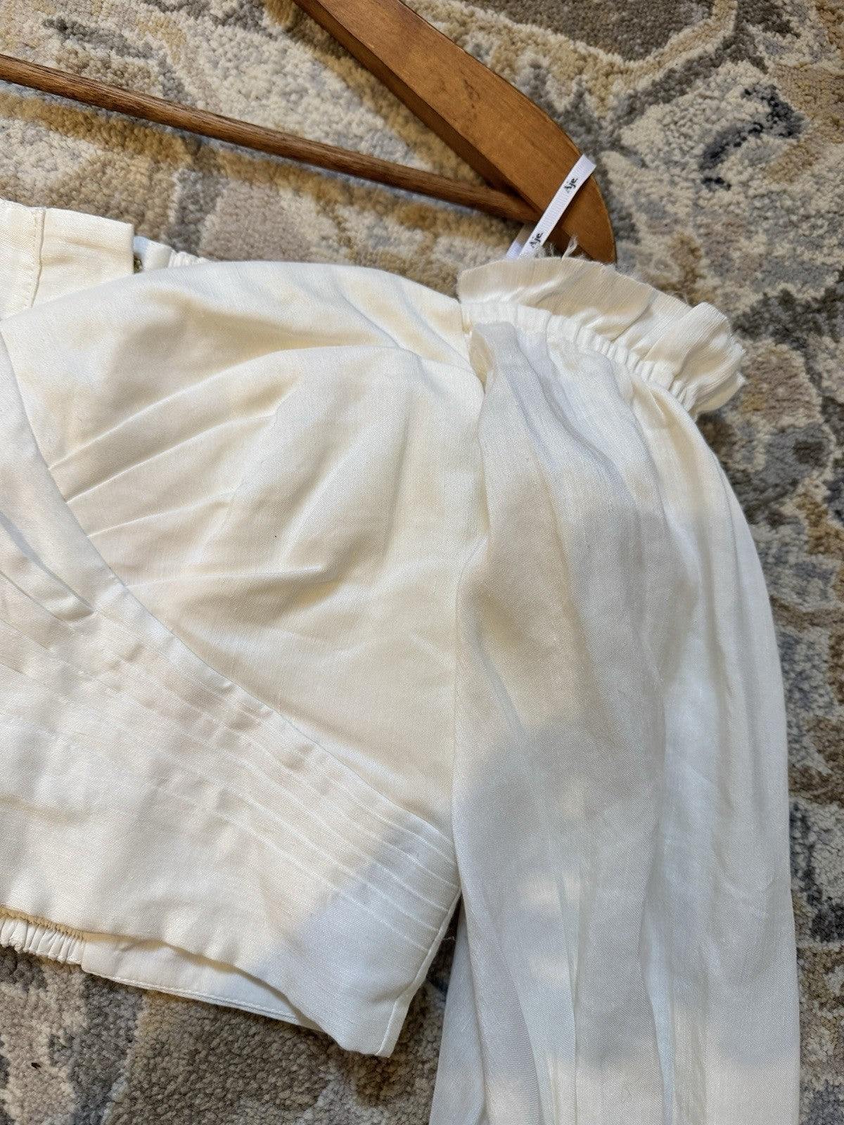 Ivory Linen Blend Puff Sleeve Crop Top