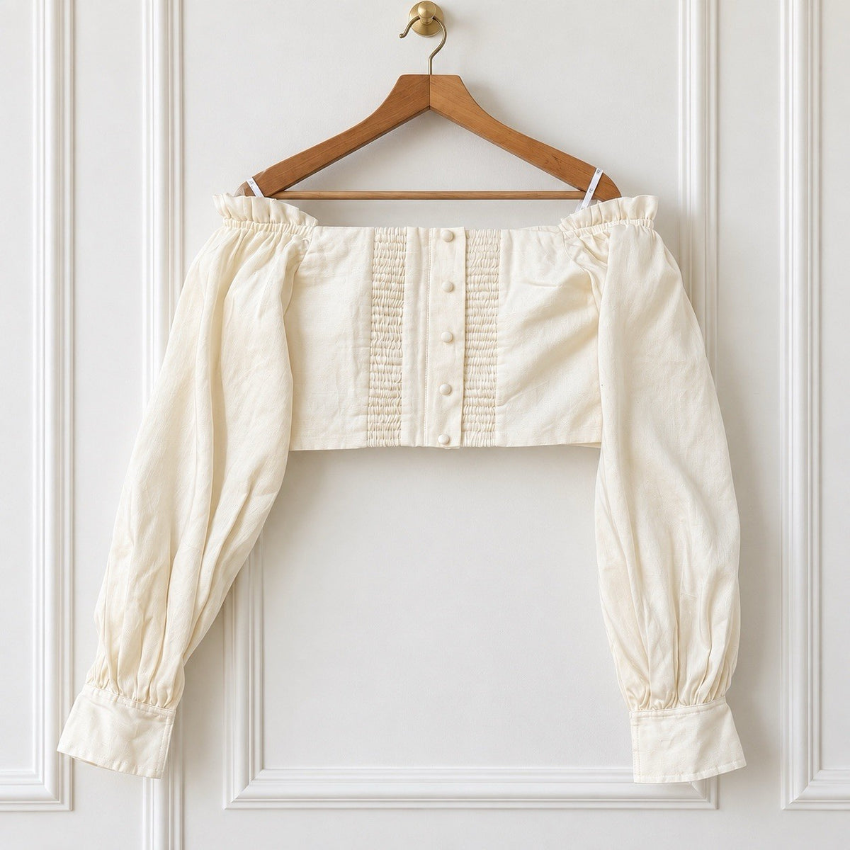 Ivory Linen Blend Puff Sleeve Crop Top