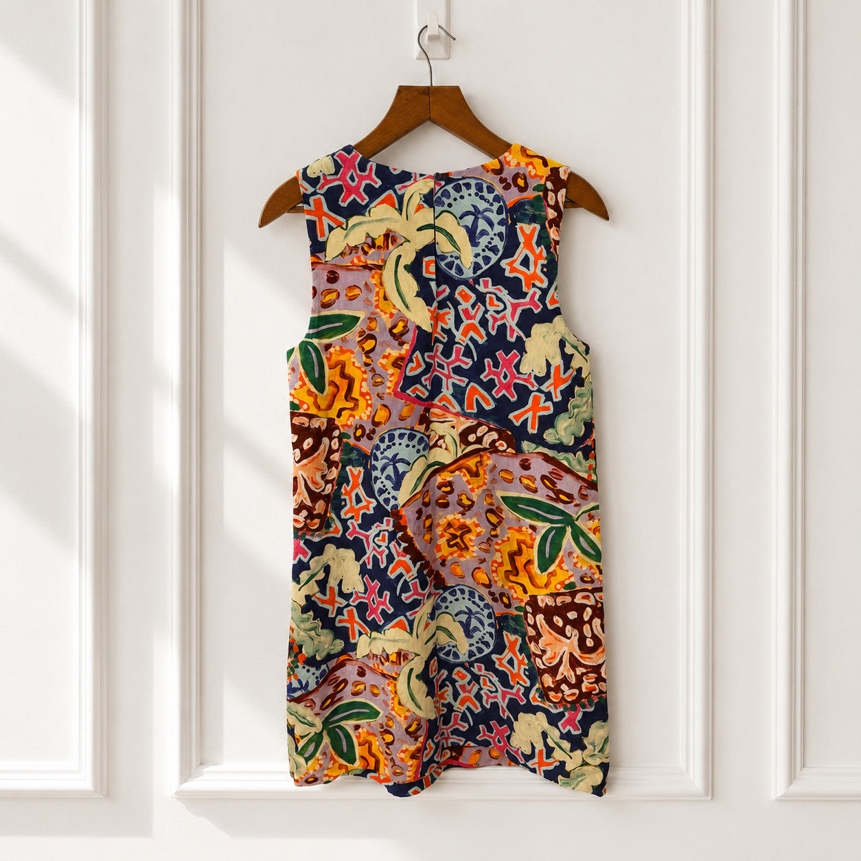 Silk Linen Abstract Print Shift Dress