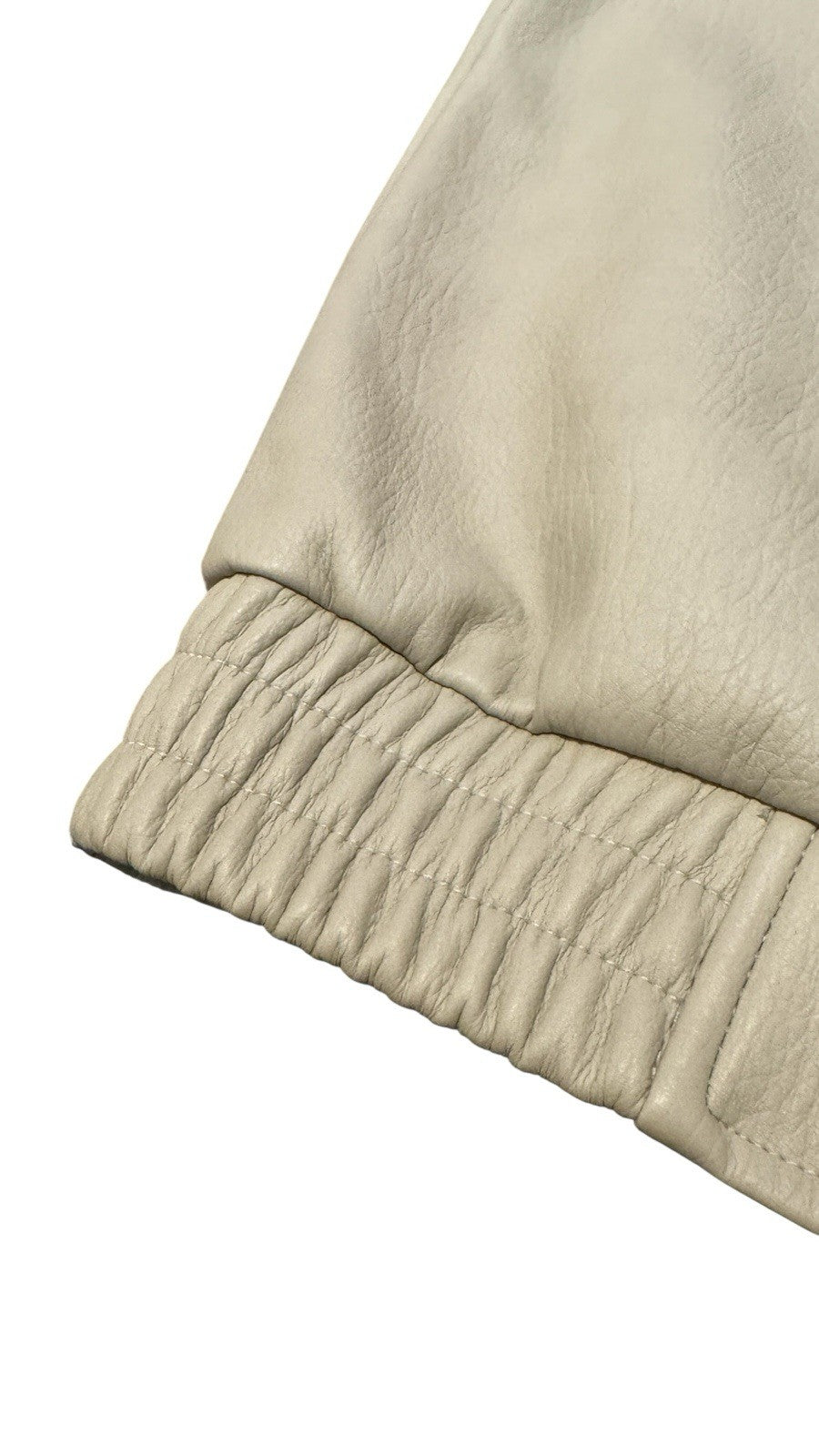 Cream Faux Leather Bomber Jacket