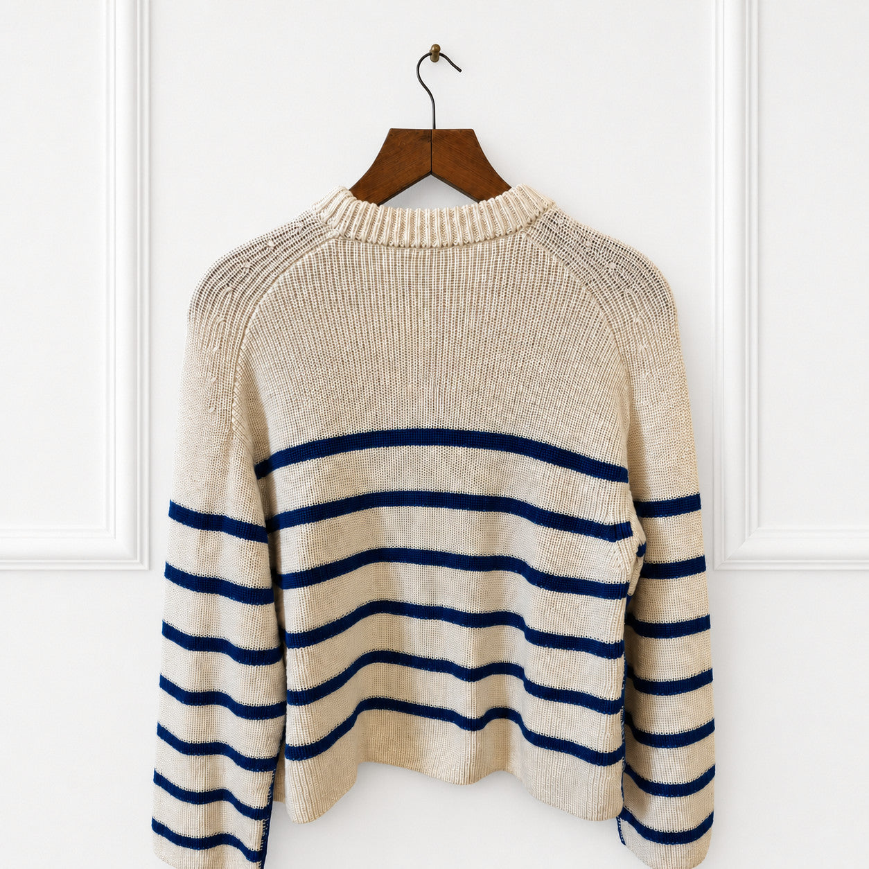 Cream and Blue Striped Wool Blend Jumper