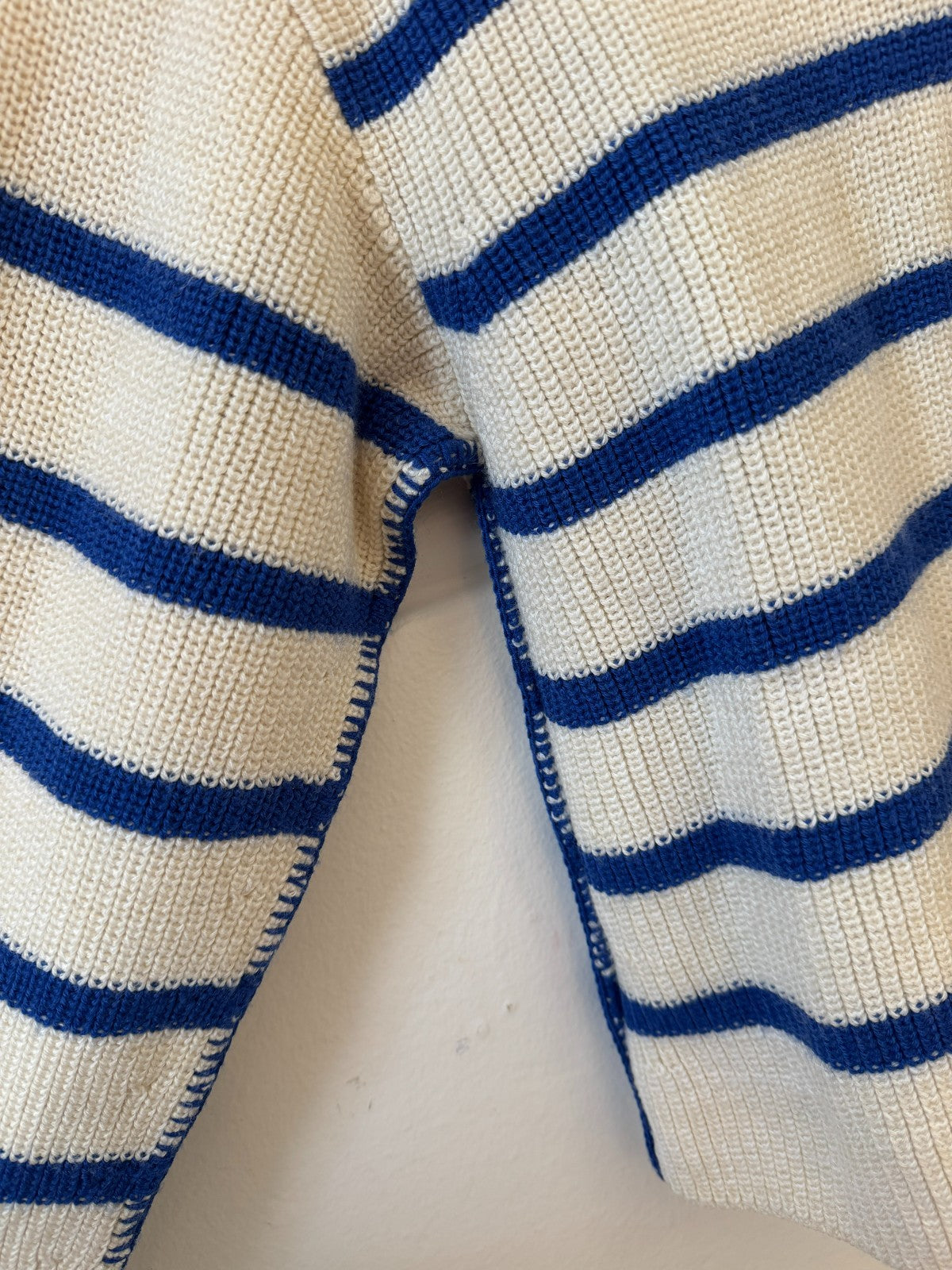 Cream and Blue Striped Wool Blend Jumper