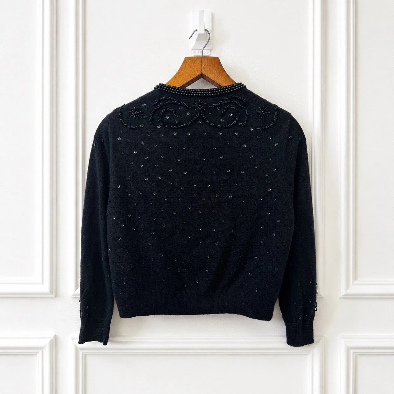 Cashmere Rabbit Hair Beaded Cardigan - Black