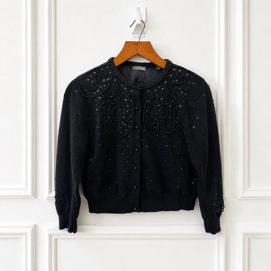 Cashmere Rabbit Hair Beaded Cardigan - Black