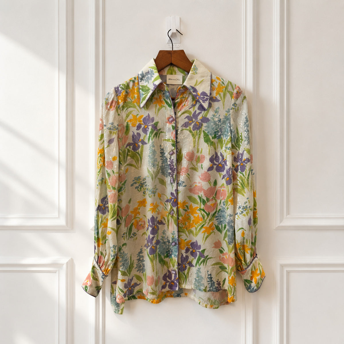 Floral Sequin Button Blouse