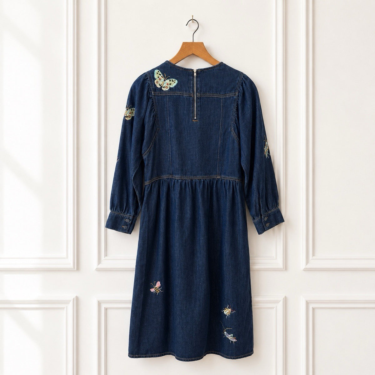Embroidered Denim Midi Dress