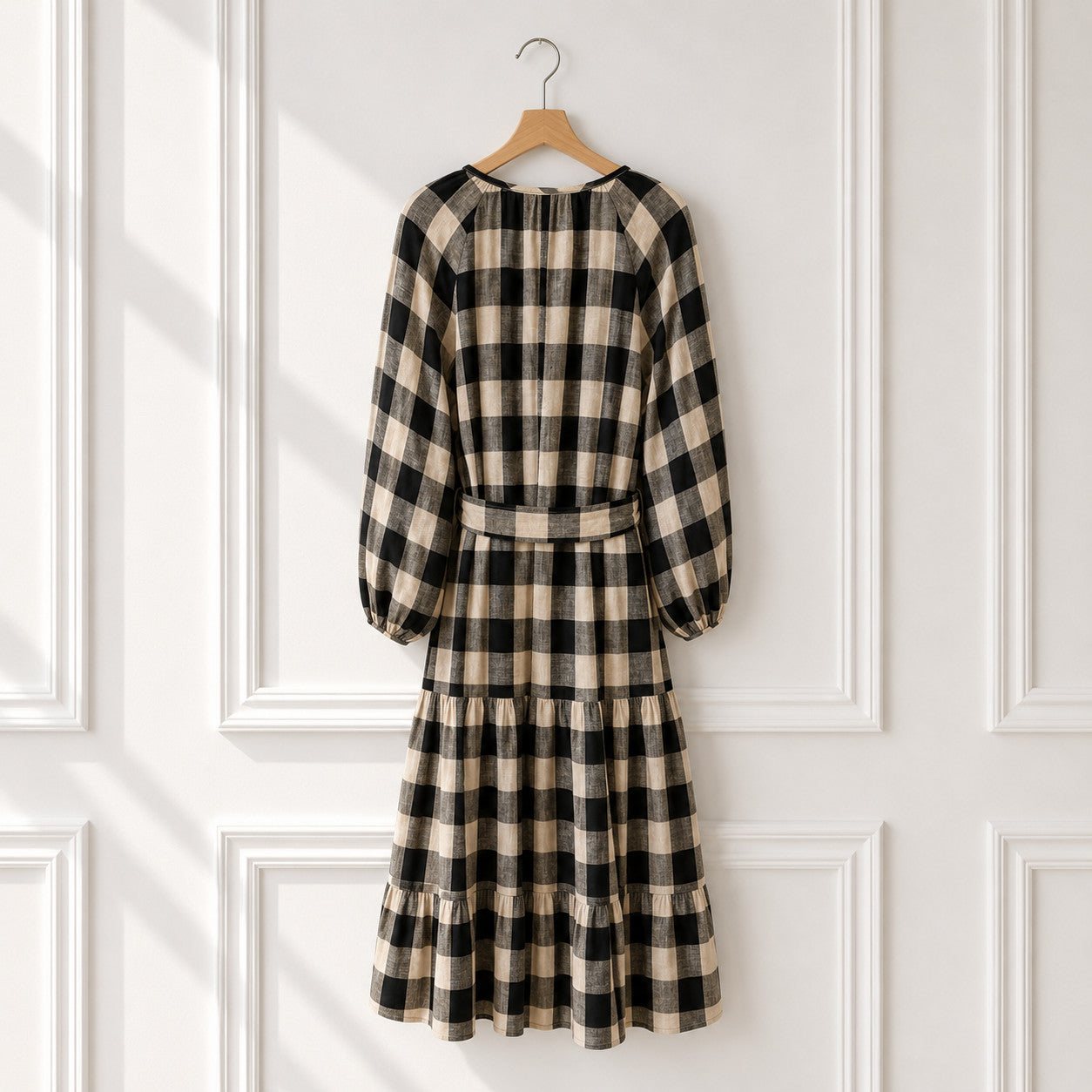 Pure Linen Gingham Midi Dress