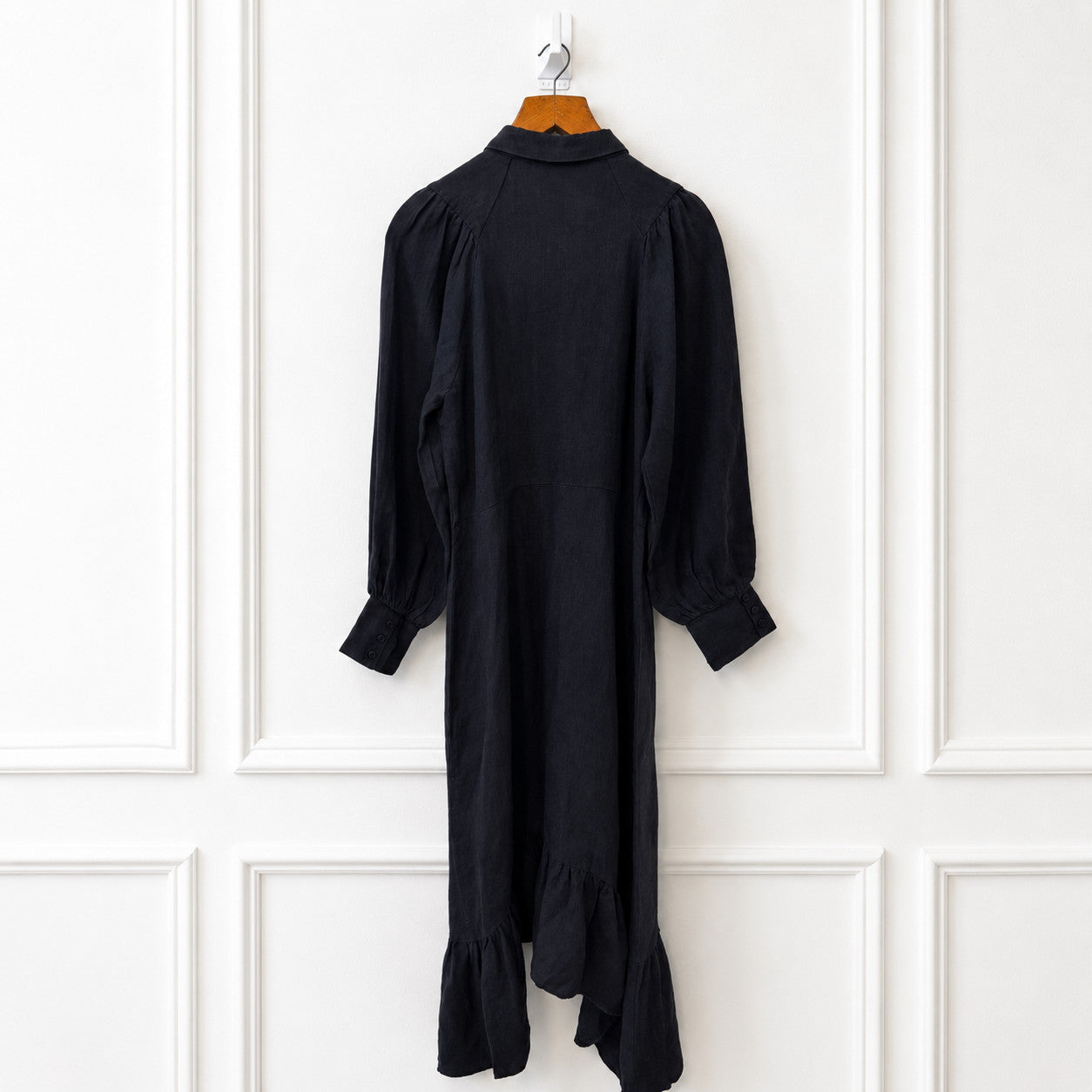 Pure Linen Tie Neck Midi Dress