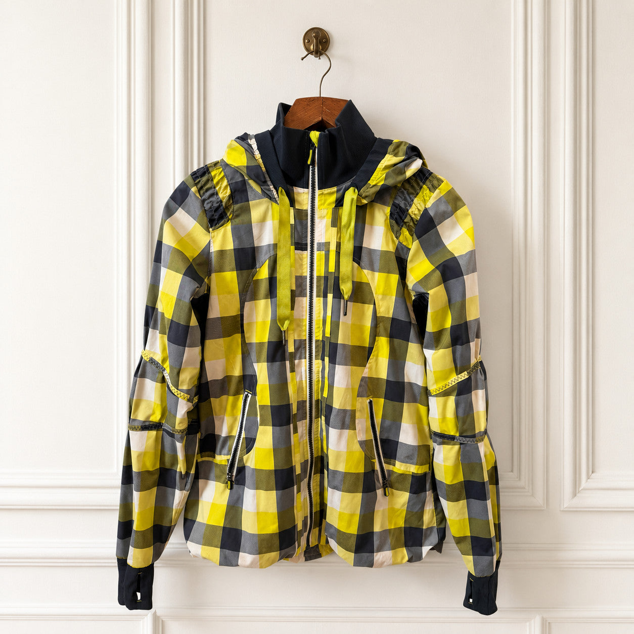Chartreuse Plaid Hooded Jacket