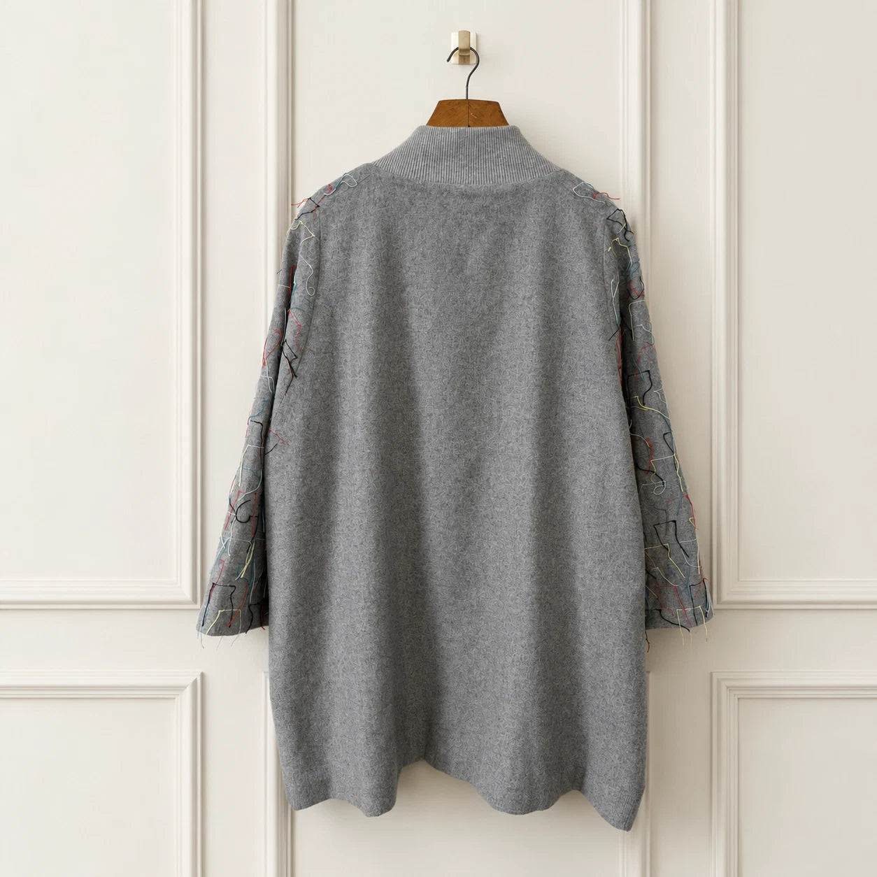 Wool Blend Embroidered Sleeve Jacket Grey