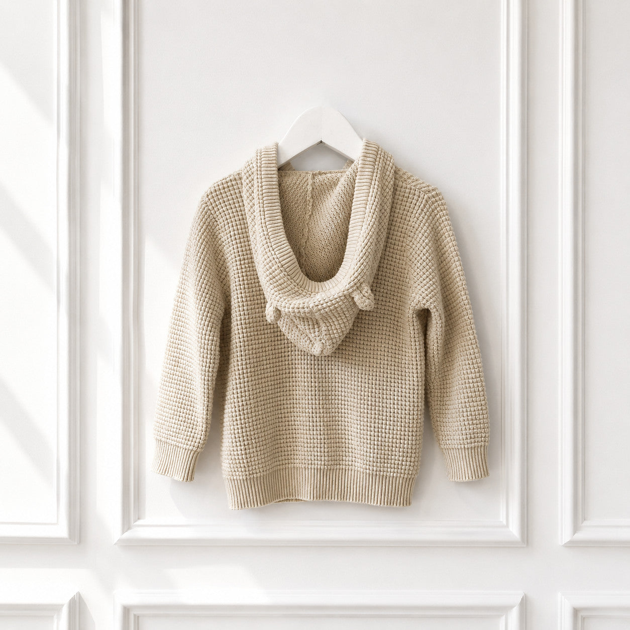 Waffle Cotton Knit Bear Ear Hoodie