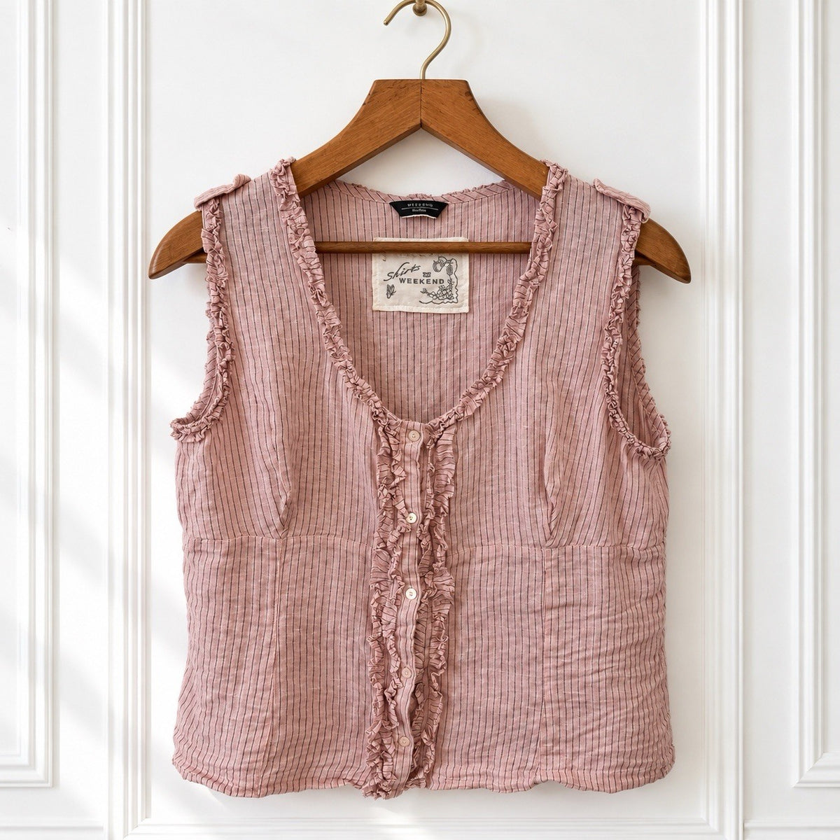 Pink Stripe Ruffle Sleeveless Top