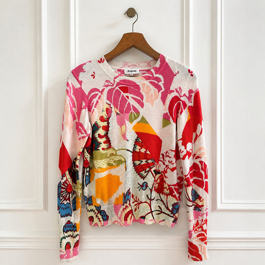 Floral Abstract Linen Blend Knit Jumper
