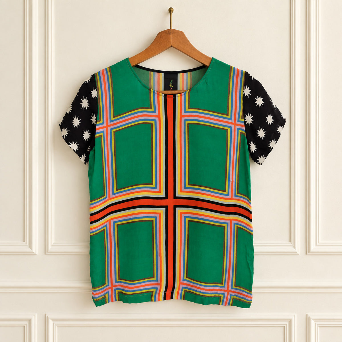 Green Geometric Silk Top