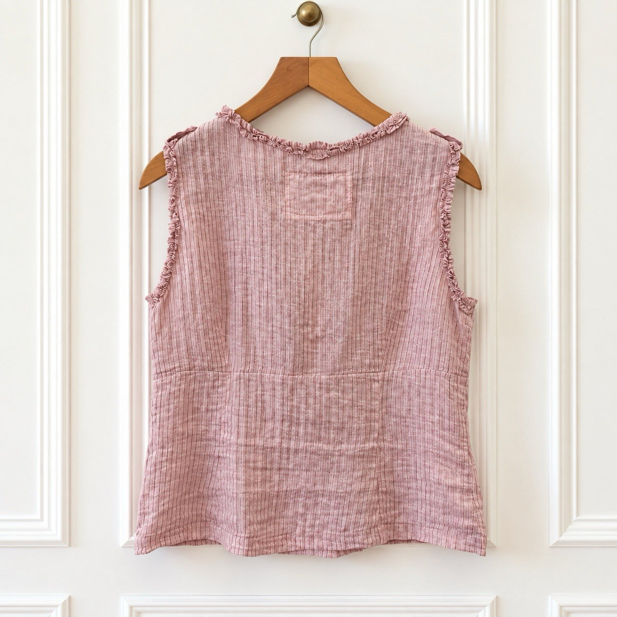 Pink Stripe Ruffle Sleeveless Top
