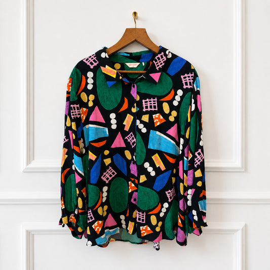 Abstract Geometric Print Viscose Shirt