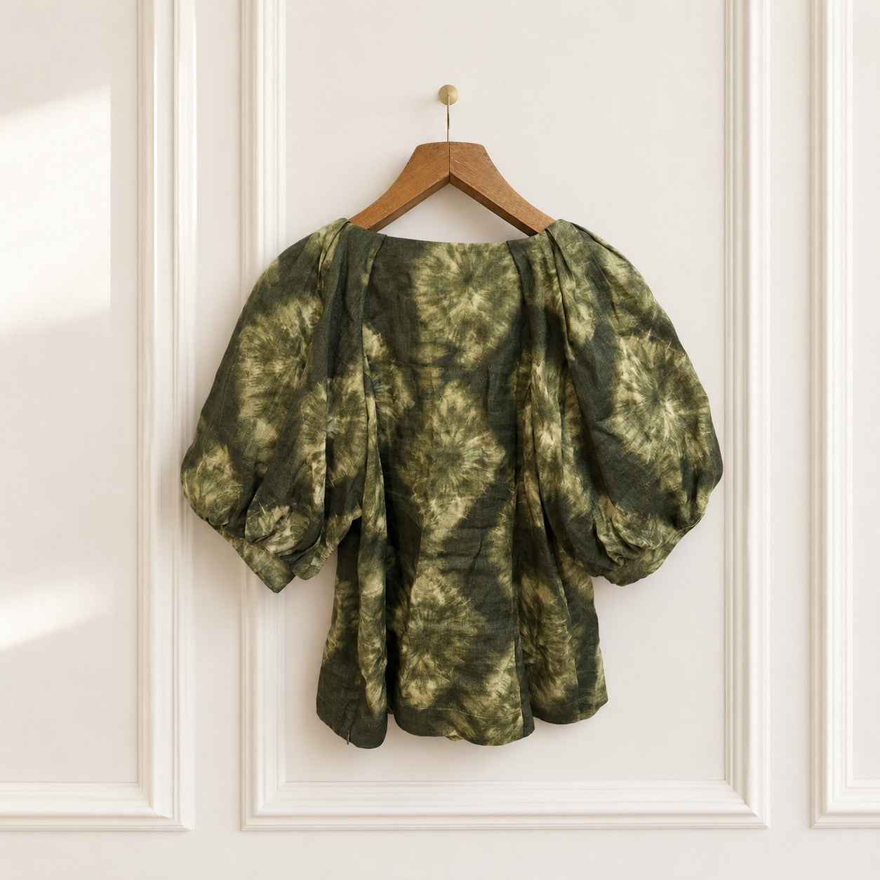 French Linen Tie Dye Puff Sleeve Blouse