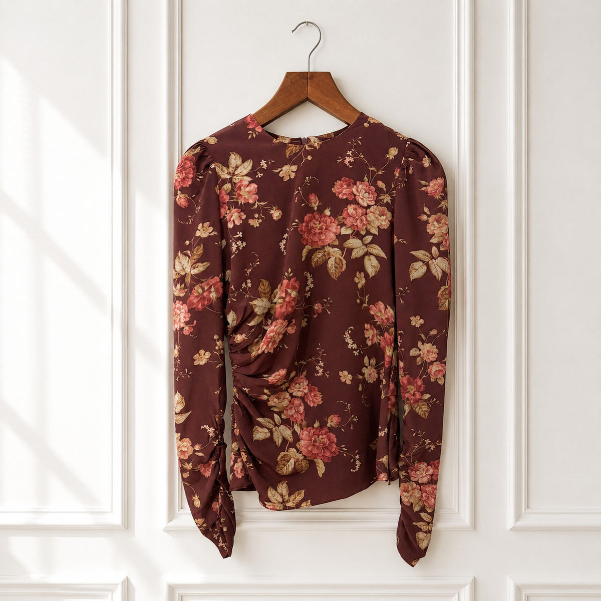 Silk Ruched Floral Blouse