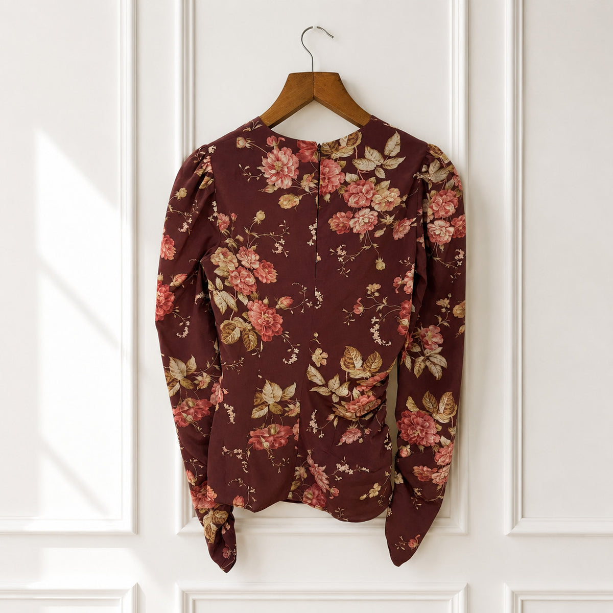 Silk Ruched Floral Blouse