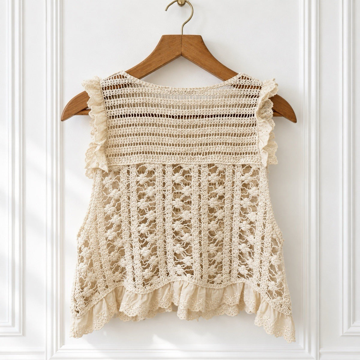 Cream Crochet Lace Ruffle Top