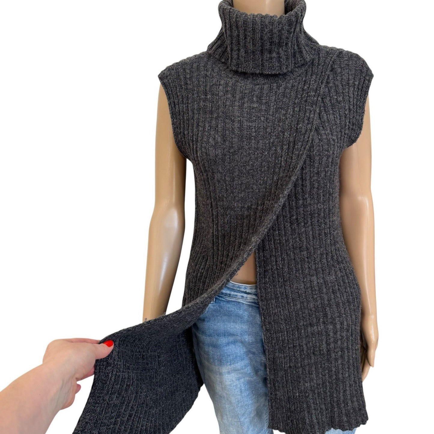 Wool Cashmere Ribbed Wrap Vest