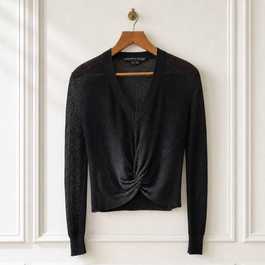 Black Twist Front Linen Blend Sweater