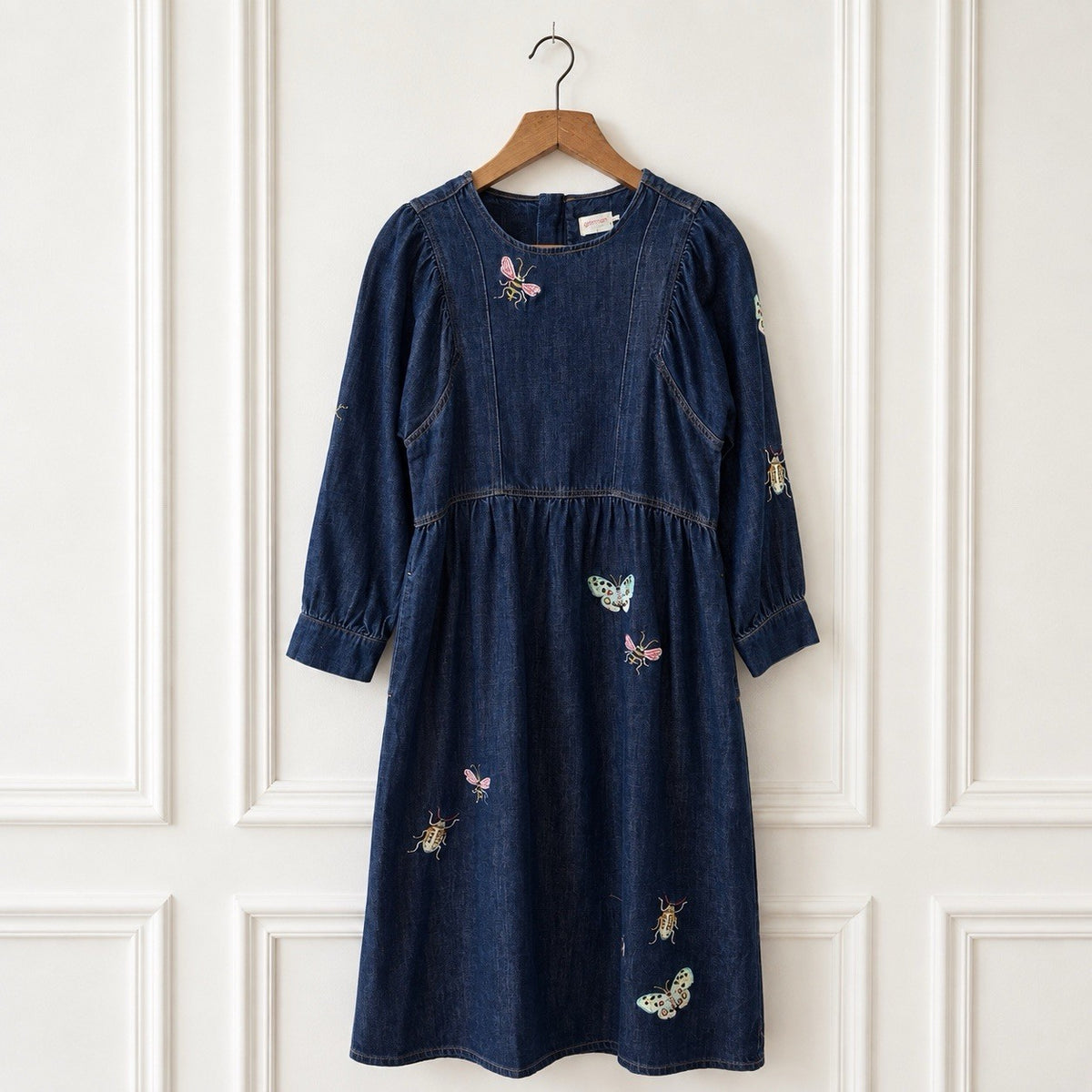 Embroidered Denim Midi Dress
